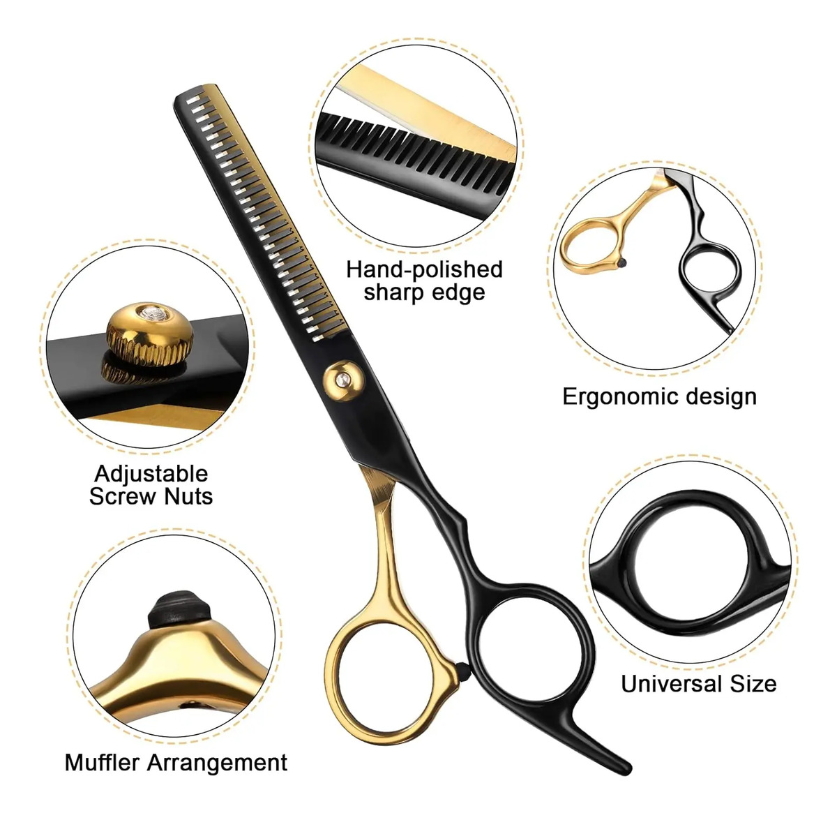 Tijeras De Pelo Profesionales Negras Y Doradas De 11 Piezas - Image 5