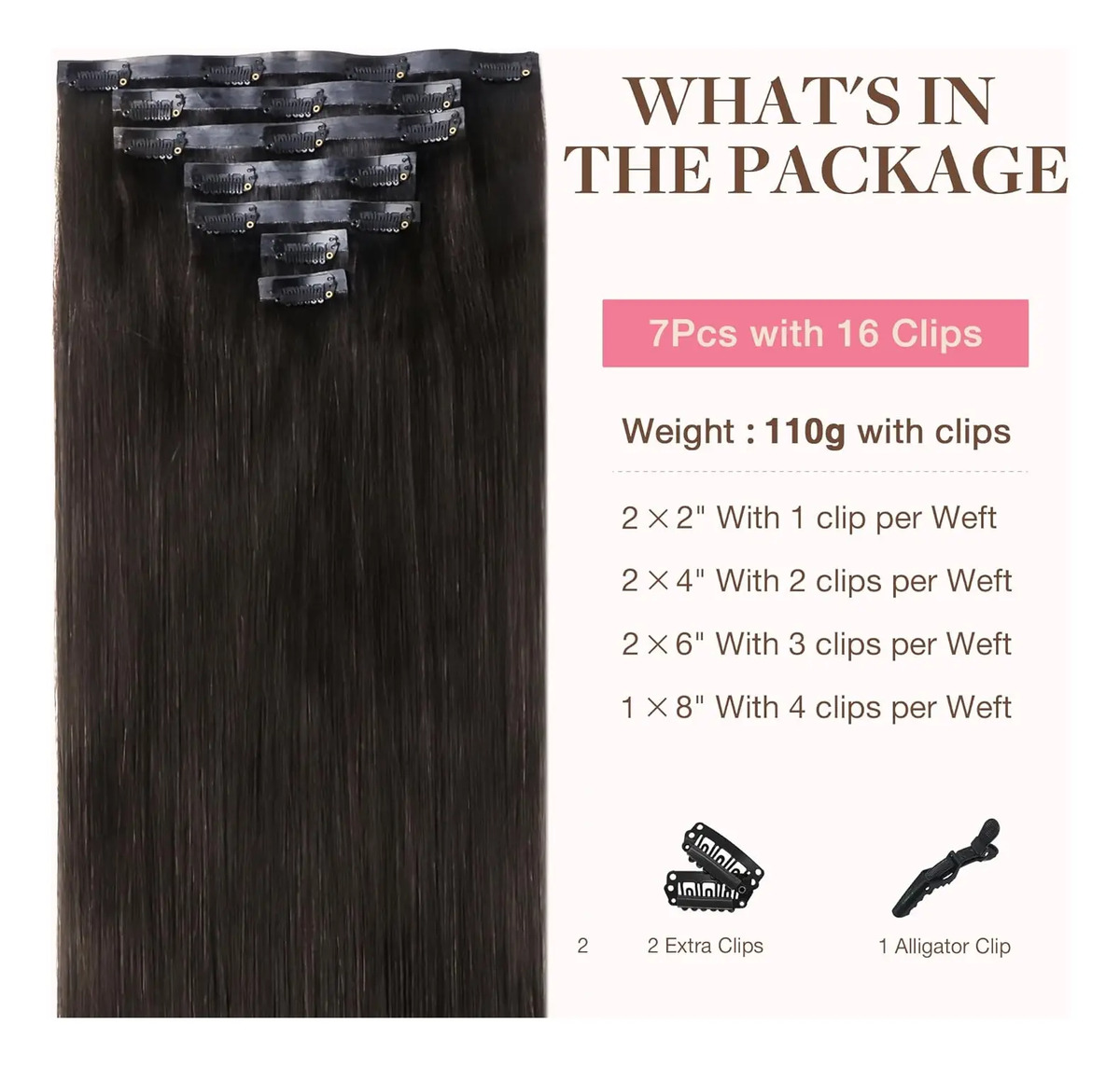 Cabello Humano Remy 40 Cm Marrón Oscuro Marrón Oscuro - Image 2