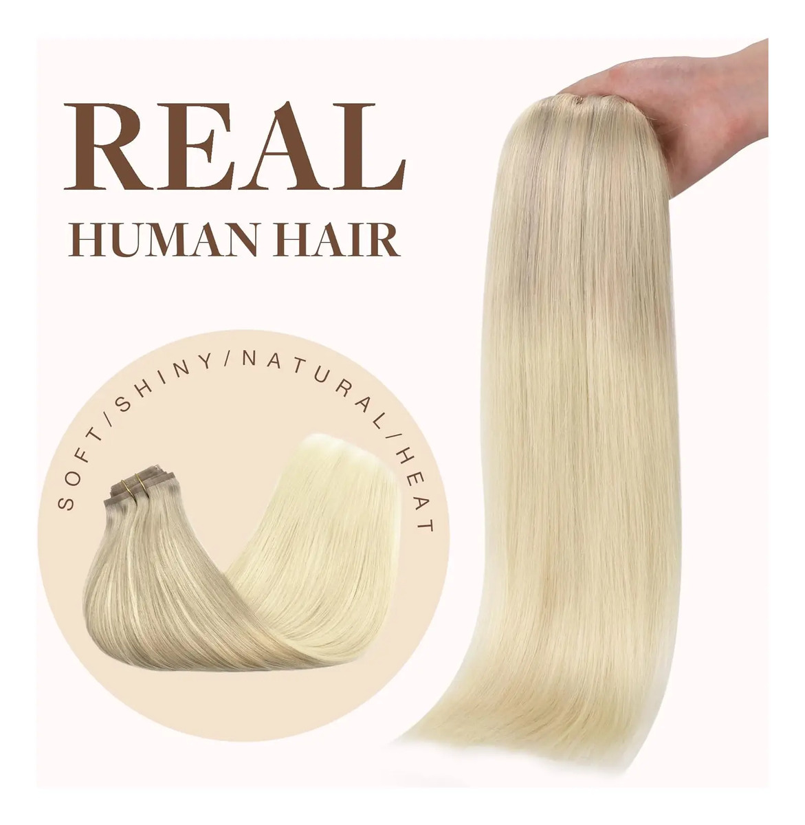 Cabello Humano Remy 45 Cm Tonos Platino Rubio Platino - Image 8