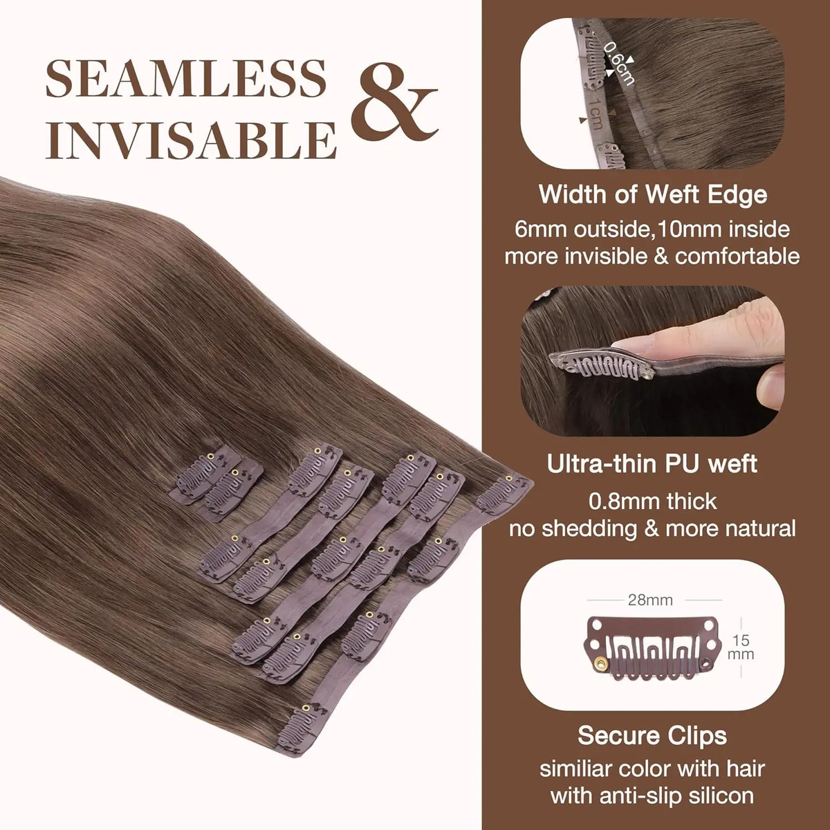 Cabello Humano Remy 50 Cm Marrón Marrón - Image 4