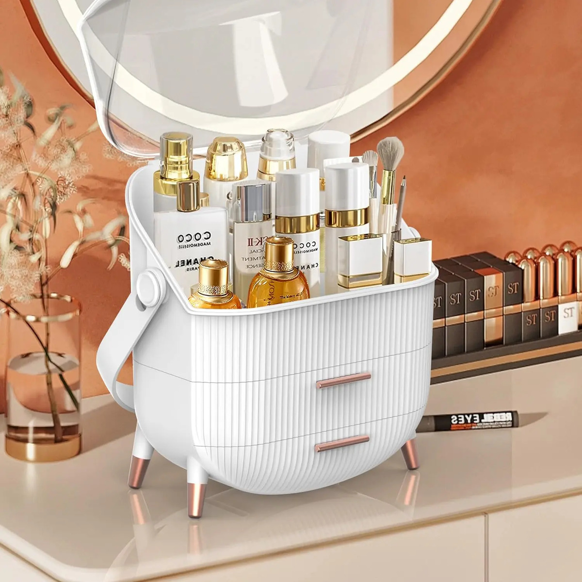 Organizador De Maquillaje Blanco Perla Con Cajones Y Tapa - Image 5