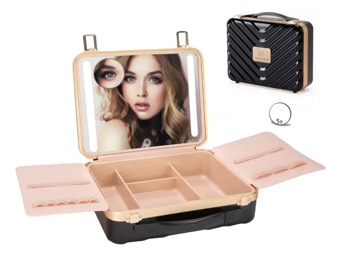 Estuche De Maquillaje Con Espejo Led, Caja Portátil Con Divi