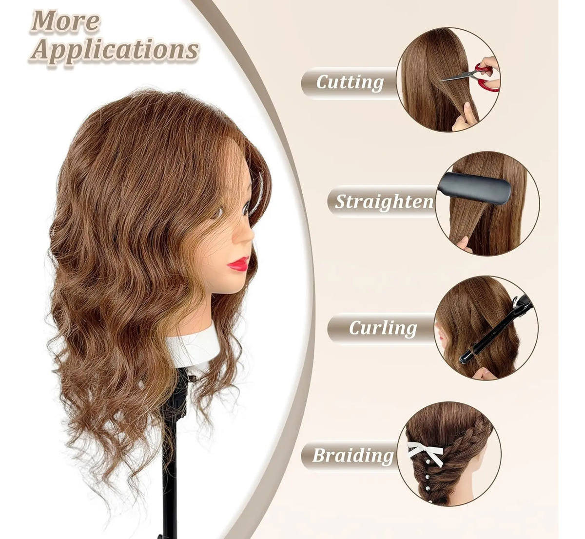 Cabecilla Para Peluqueros Con Pelo Real 51 Cm Marrón - Image 3