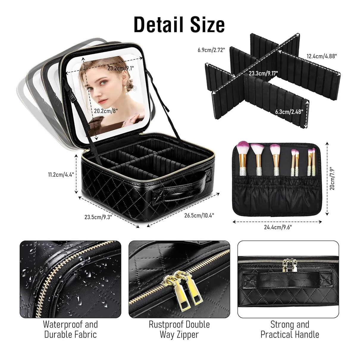 Bolso De Maquillaje Portátil Con Espejo Iluminado, Negro - Image 2
