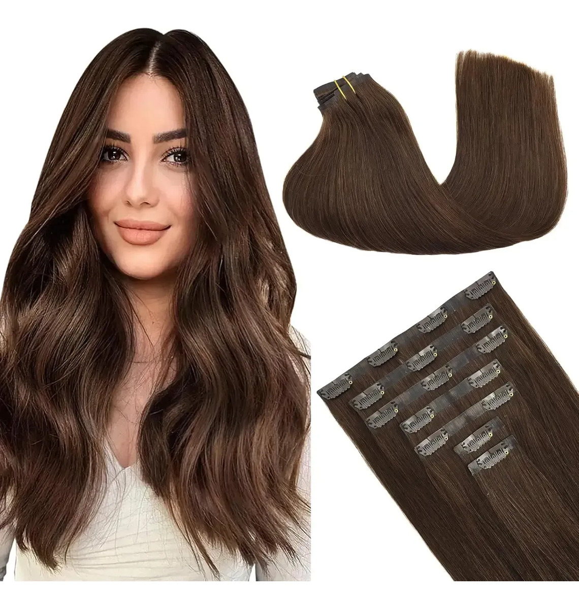 Cabello Humano Remy 51 Cm Marrón Chocolate Marrón Chocolate