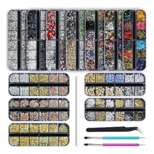 Kit De Arte Para Uñas Con 12 Cajas De Rhinestones Y Accesori