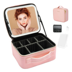 Bolsa De Maquillaje Con Espejo Led Rosa Para Mujeres