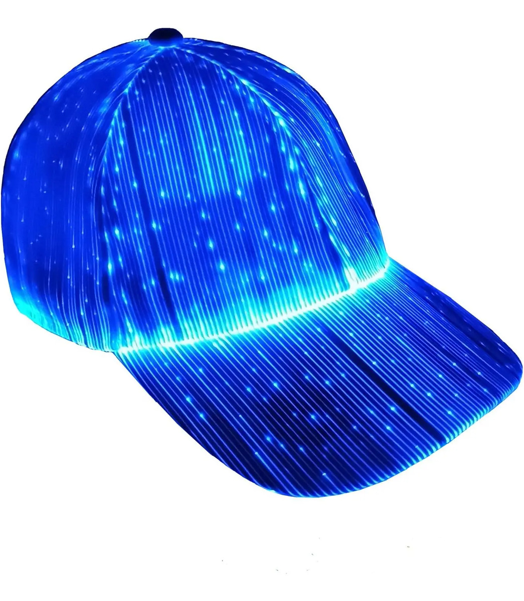 Gorra Led Con Fibra Óptica, 7 Colores, Carga Usb, Blanco