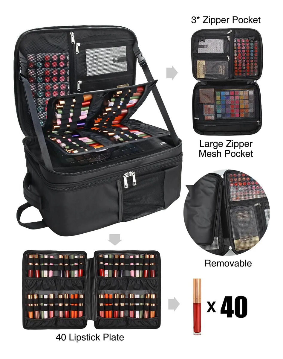 Bolso Maquillaje Extra Grande Profesional 3 Capas Negro - Image 2