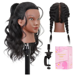 Cabeza Maniquí Con Cabello Humano 40 Cm