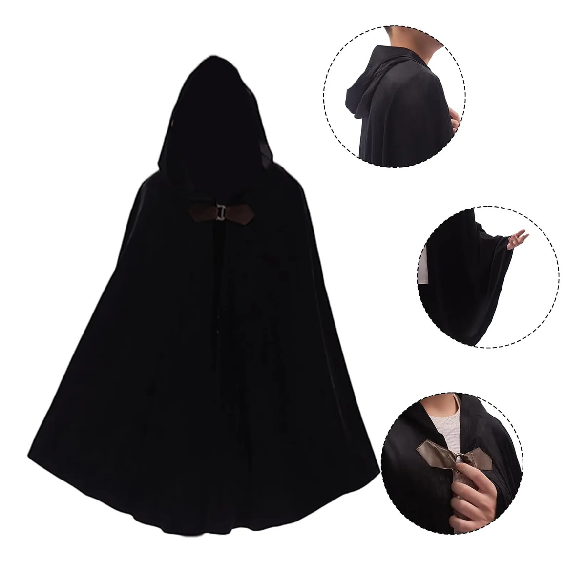 Capa De Terciopelo Negro Con Capucha Para Hombre Y Mujer - Image 4