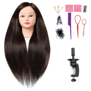 Cabeza De Maniquí Con Pelo 66-71 Cm Práctica Para Peluqueros Marrón Oscuro