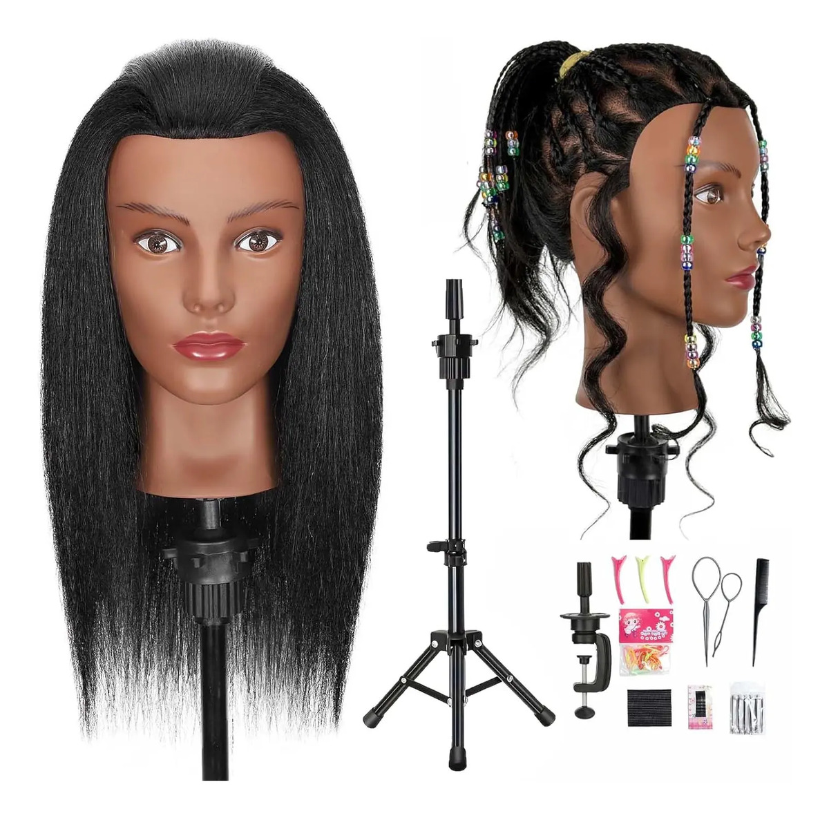Cabeza De Maniquí Con Pelo Real Para Práctica De Peluquería