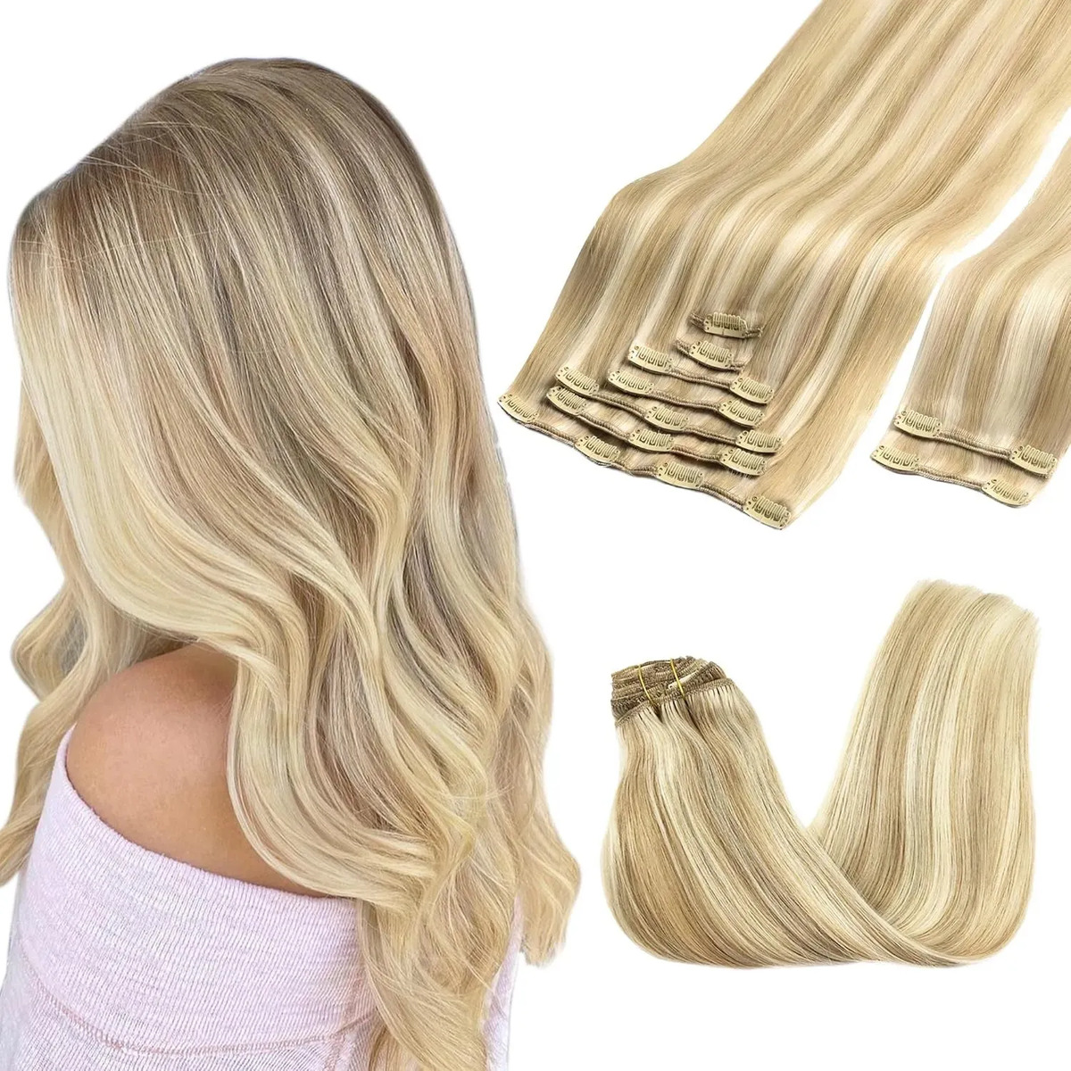 Pelo Clip Natural Remi 45cm 150 Gramos Rubio Claro