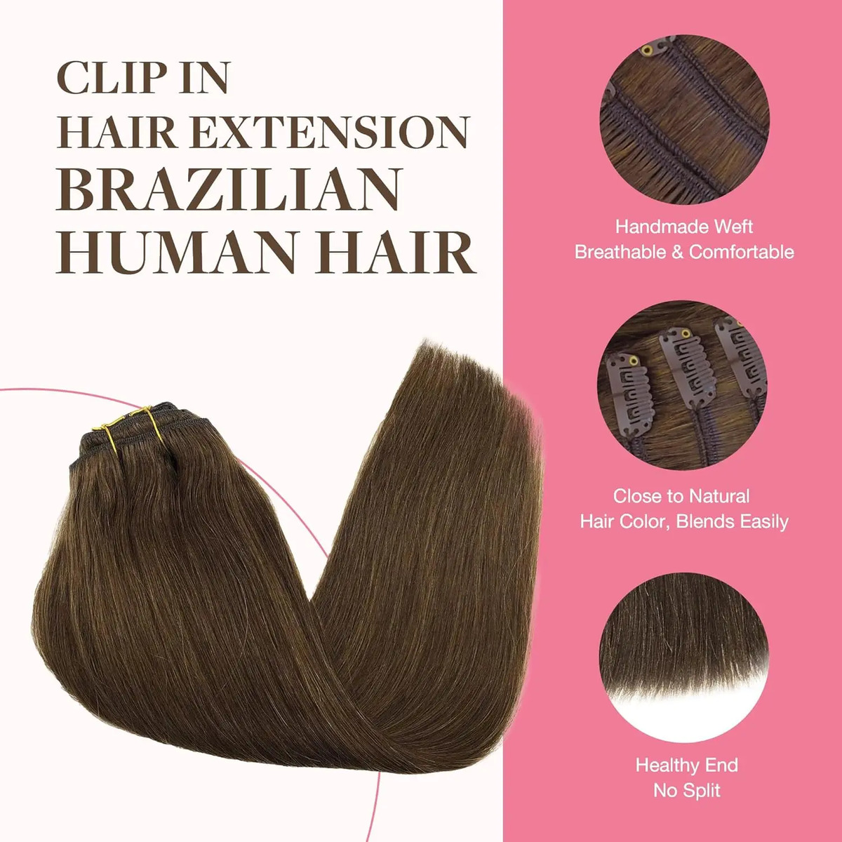 Cabello Humano Remy 50 Cm Marrón Chocolate Marrón Chocolate - Image 3