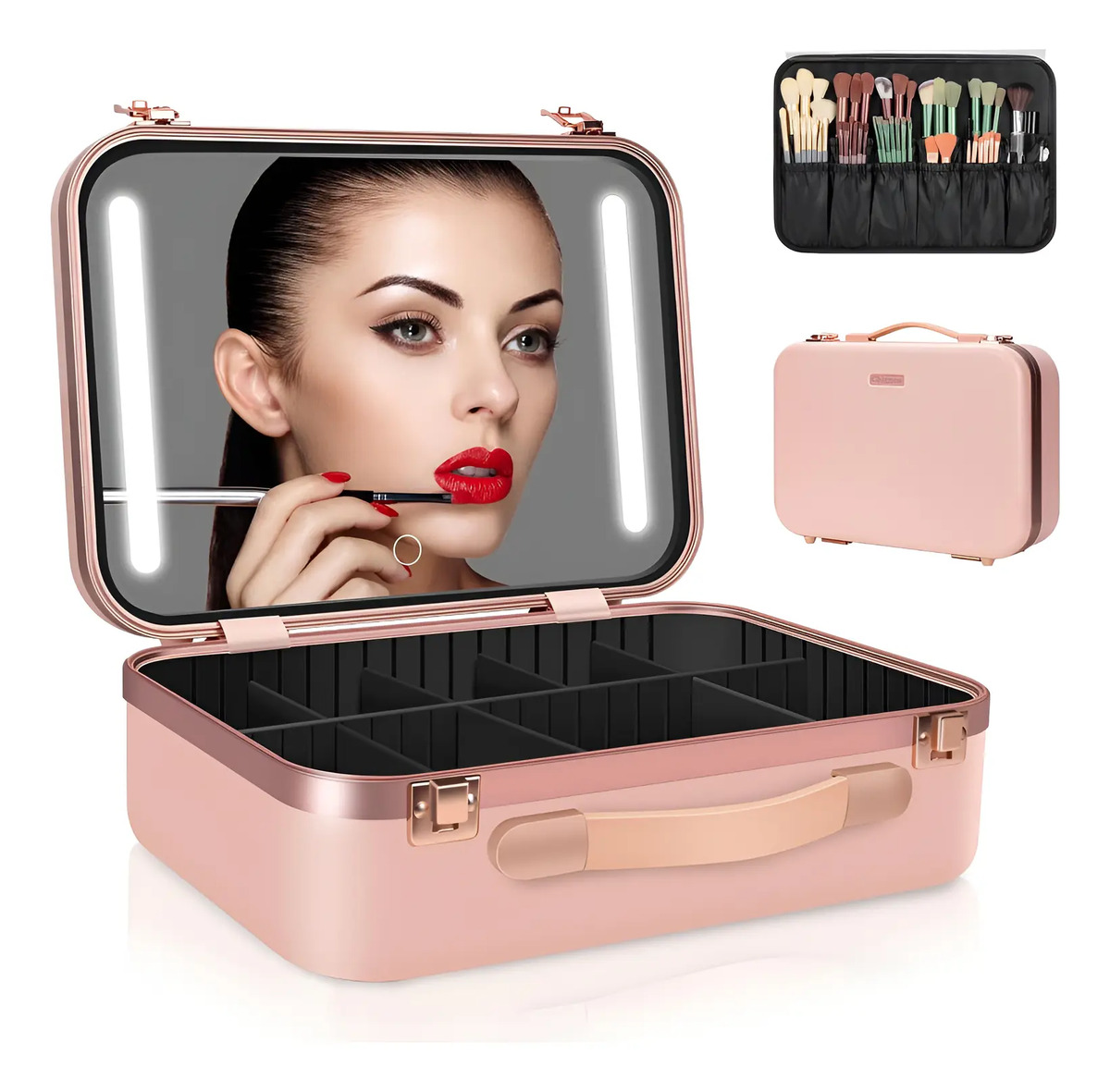 Maleta Maquillaje Grande Espejo Iluminado Luces Led Ajustabl