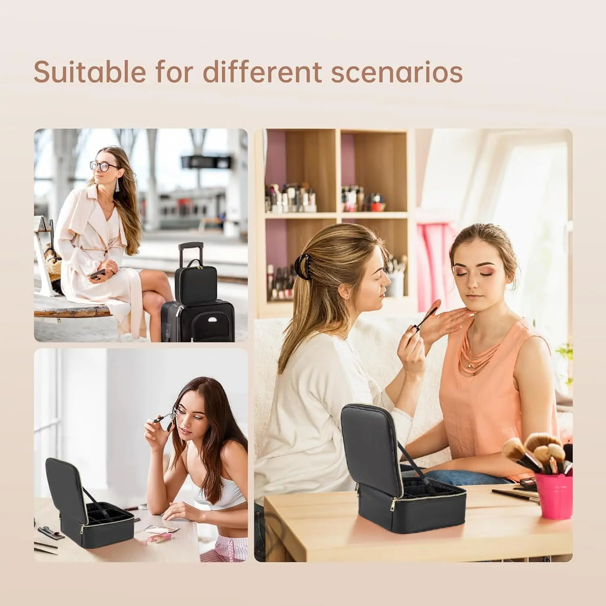 Bolso De Viaje Para Maquillaje Con Espejo Led, Negro - Image 7
