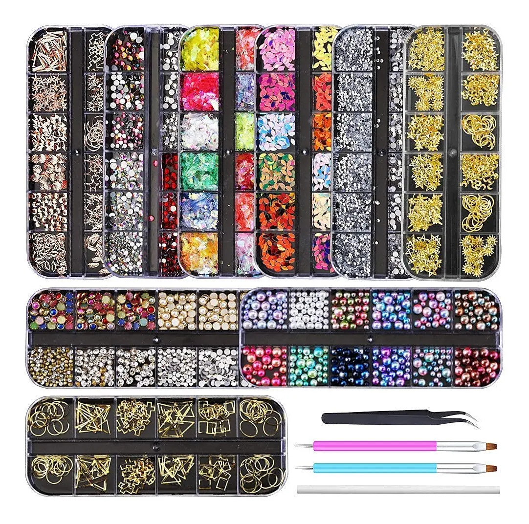 Kit De Arte Para Uñas Con 9 Cajas, Diamantes Y Cristales, In