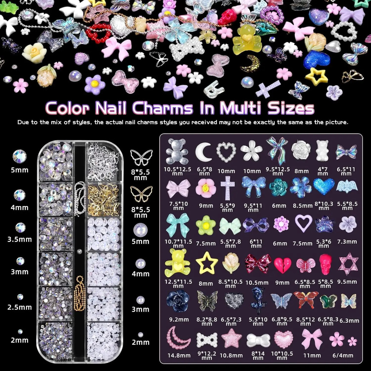 Conjunto De Charms Para Uñas Con Flores Y Corazones De 3d En - Image 2