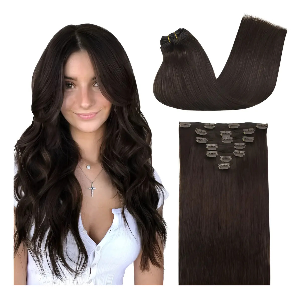 Extensiones De Cabello Humano 30 Cm Marrón Claro 2a