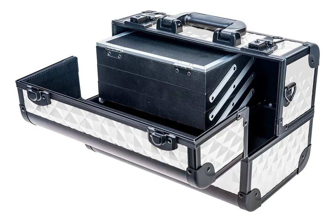 Caja De Maquillaje Portátil Con Espejo, 3 Bandejas, Blanco N - Image 3