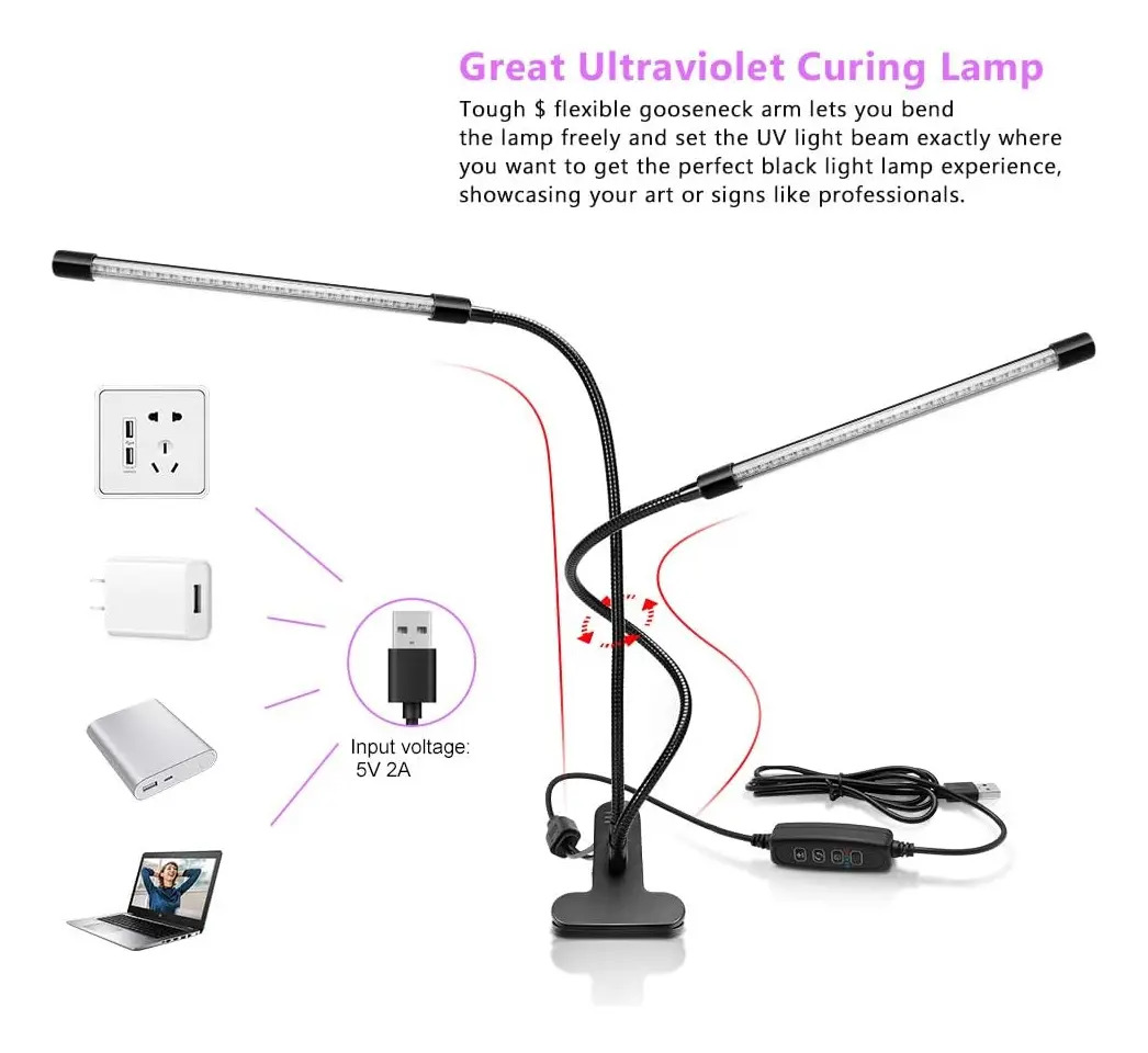 Luz Uv Led Negro Doble Cabeza, 39-40cm Brazo Flexible 2-head - Image 3