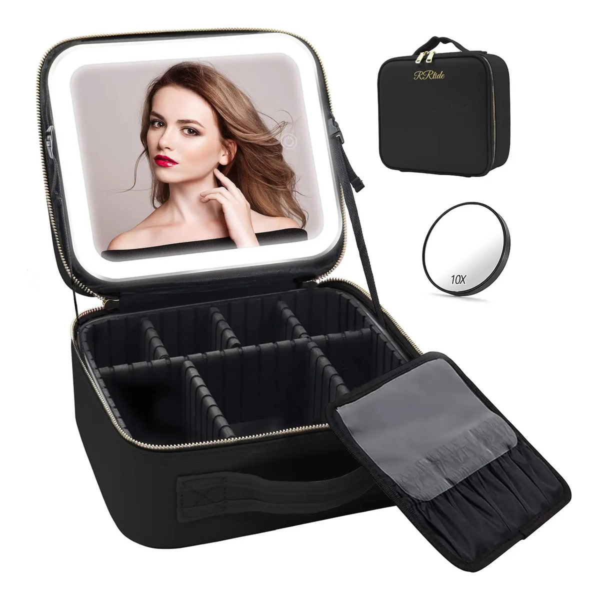 Bolso De Maquillaje Viaje Con Espejo Led 10x Magnifico