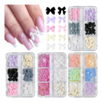 Adornos De Uñas De 4 Cajas Con Flores Y Lazos De Colores De