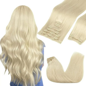Cabello Humano Remy 45 Cm En Platino Rubio Rubio Platino