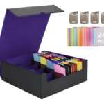 Caja De Almacenamiento Para Cartas Con 24 Pestañas Coloreada Black And Purple