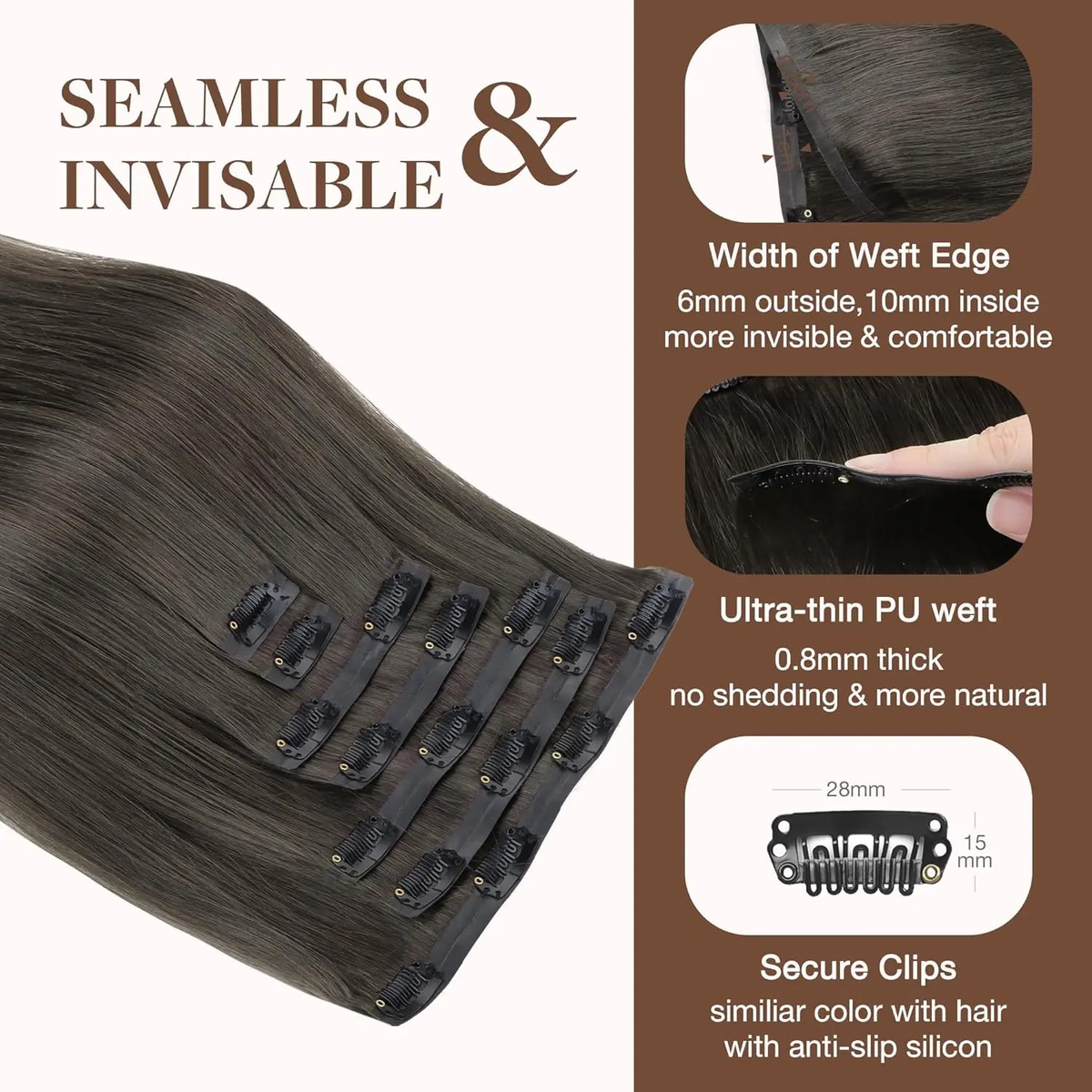 Extensiones Cabello Humano 40cm Marrón Para Mujer - Image 4