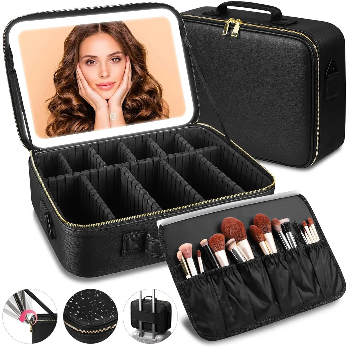 Maleta De Maquillaje Profesional Grande Con Espejo, 38x28 Cm Negro