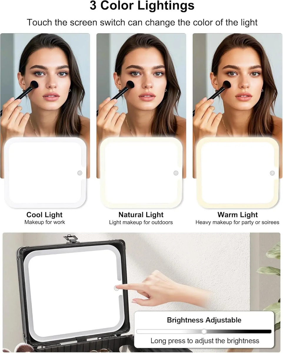 Bolsa De Maquillaje Con Espejo Led Recargable Para Mujeres - Image 3