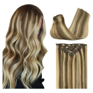 Cabello Humano Remi Clip-in 45.7 Cm Rubio Claro Con Mechas