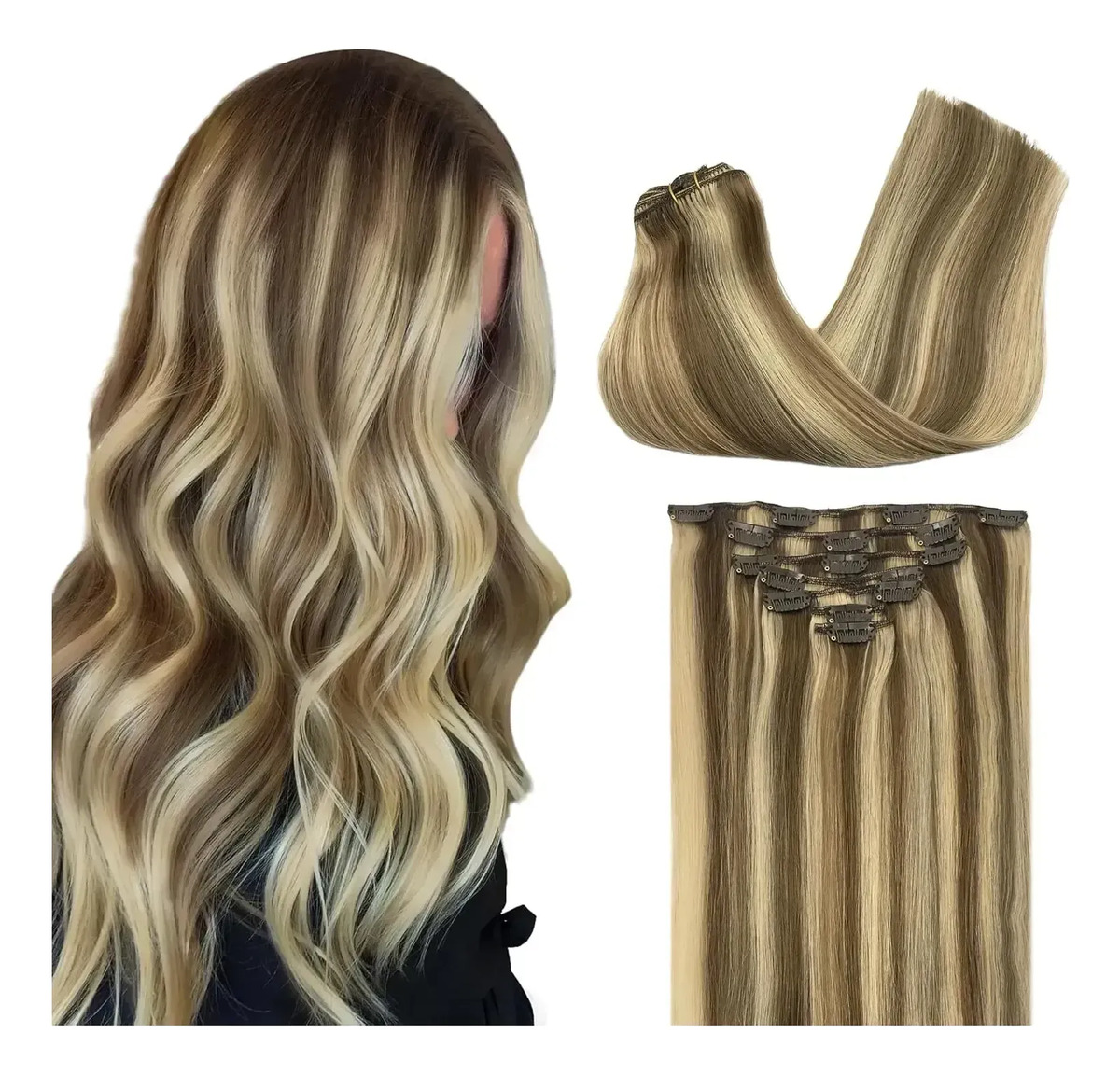 Cabello Humano Remi Clip-in 45.7 Cm Rubio Claro Con Mechas