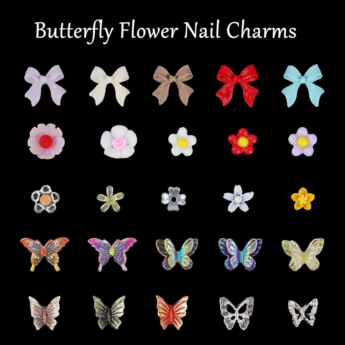 Adornos De Uñas Flor Mariposa 3d Con Cristales Ab Estrellado - Image 3