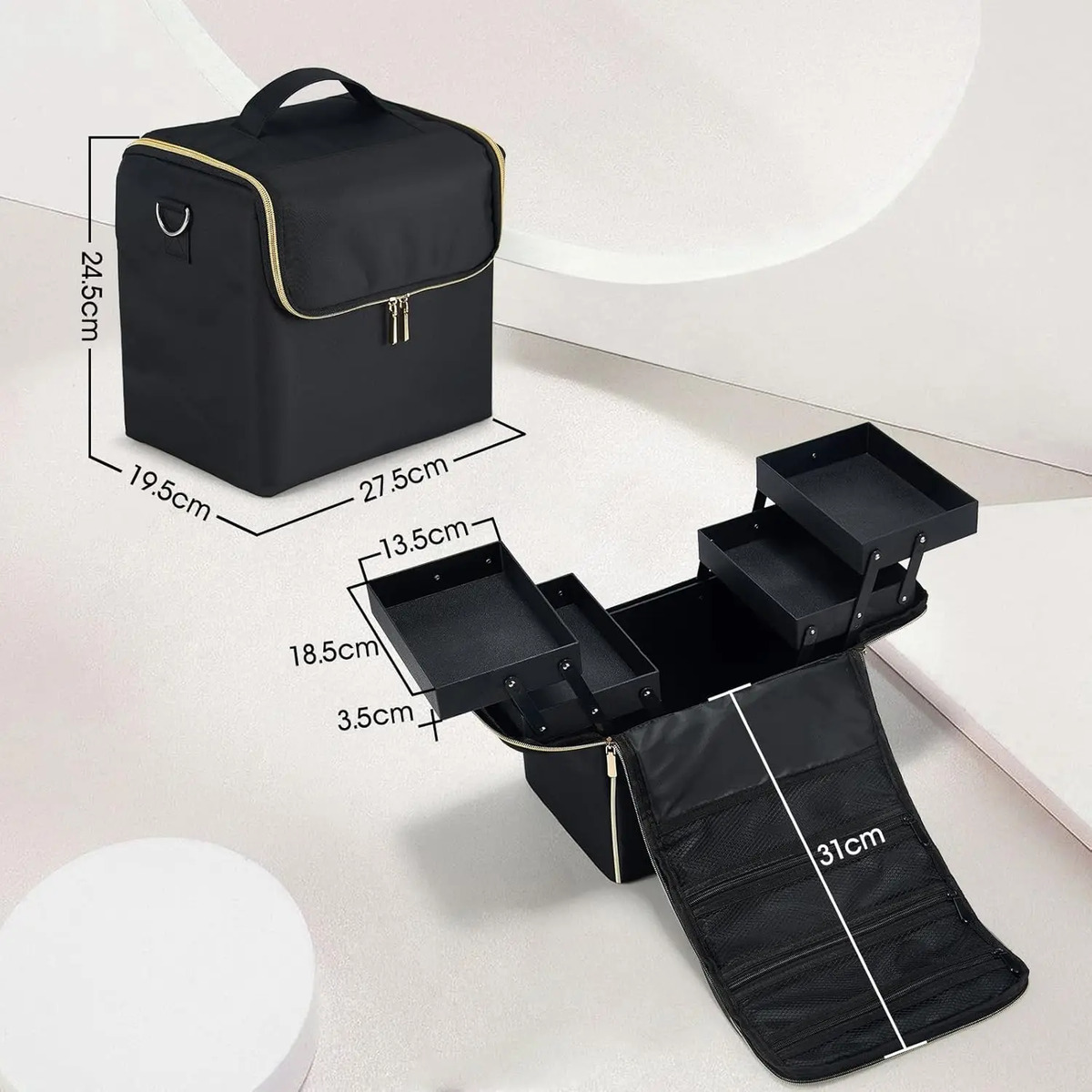 Estuche De Maquillaje Grande De Viaje Negro Con 4 Niveles Y - Image 7