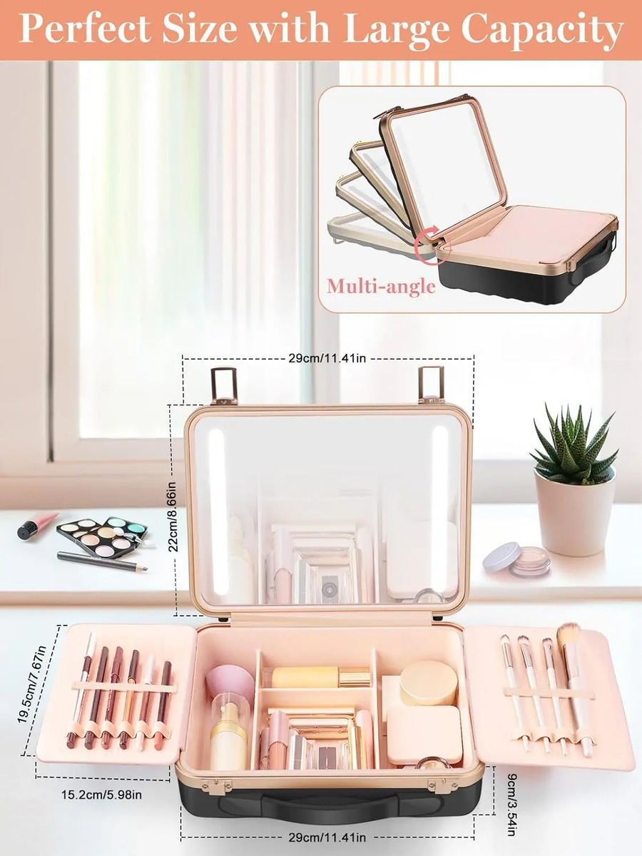Estuche De Maquillaje Portátil Con Espejo Iluminado, Negro - Image 4