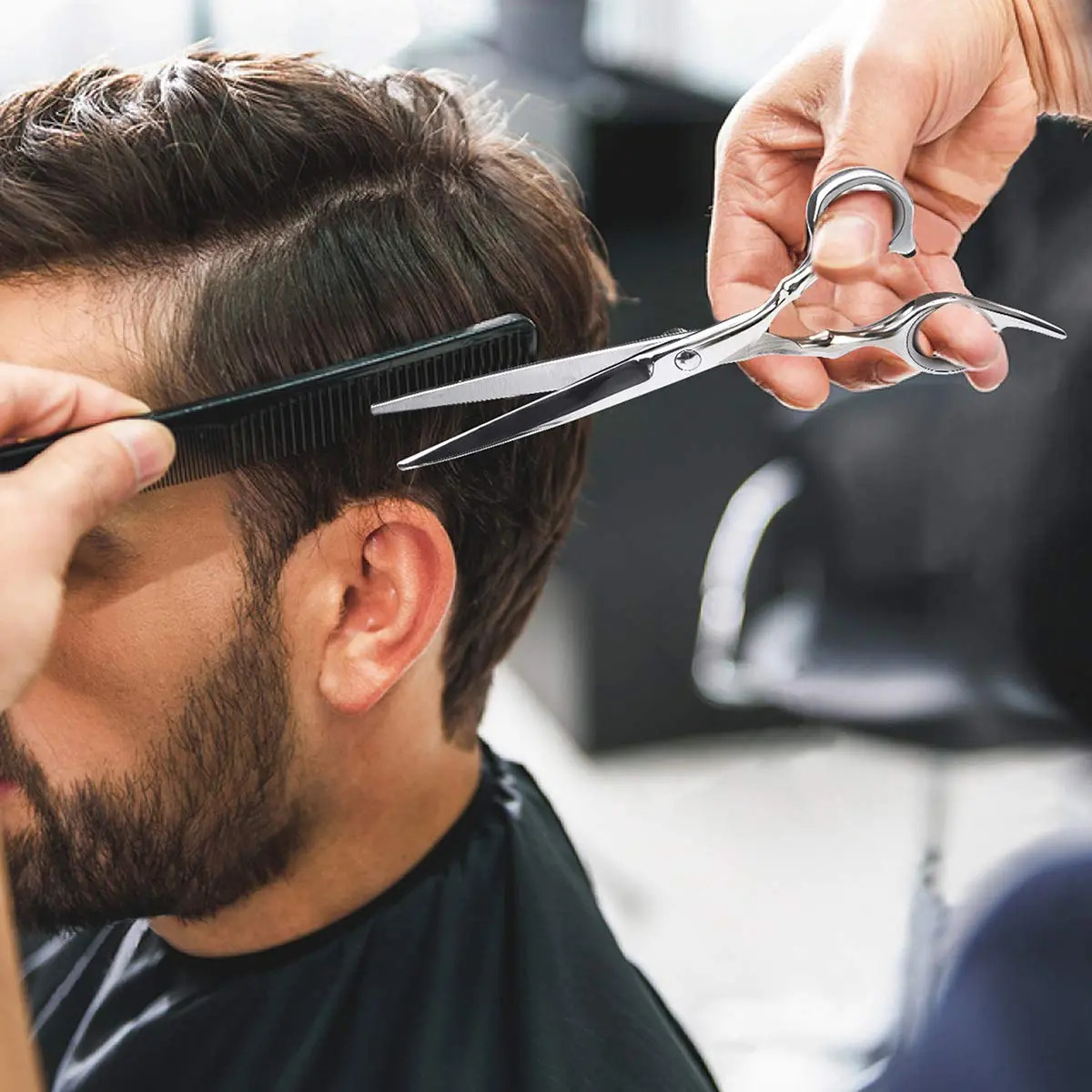 Tijeras De Corte Para Cabello Profesional Kit Con Peine Y Es Plateado - Image 7