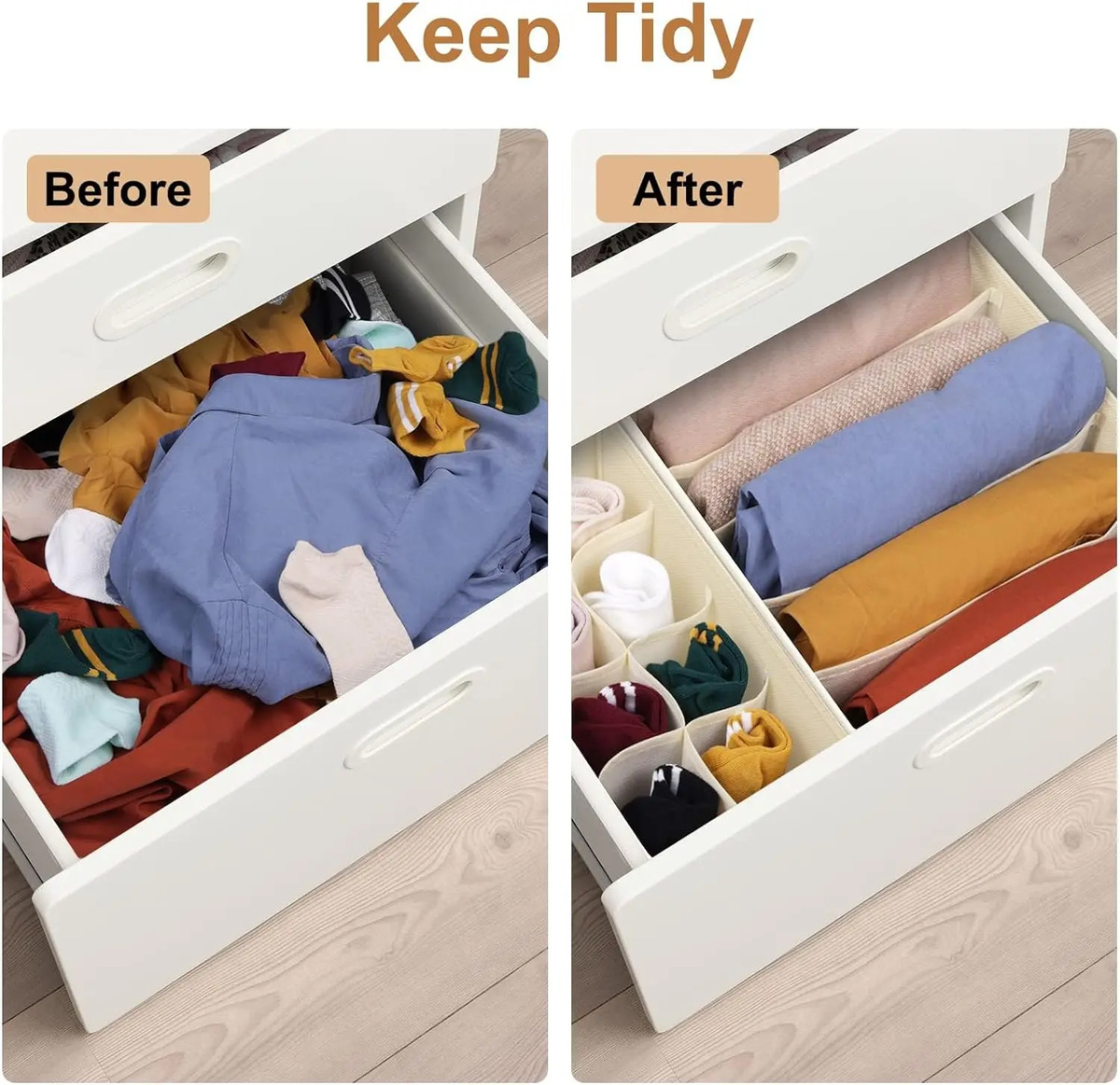 Organizador Cajones Contenedores Plegable 4pzas Beige / Gris Blanco - Image 6