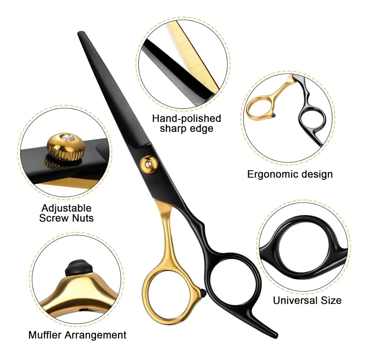 Tijeras De Pelo Profesionales Negras Y Doradas De 11 Piezas - Image 4