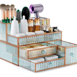 Organizador De Maquillaje De Vidrio Para Cosméticos Verde