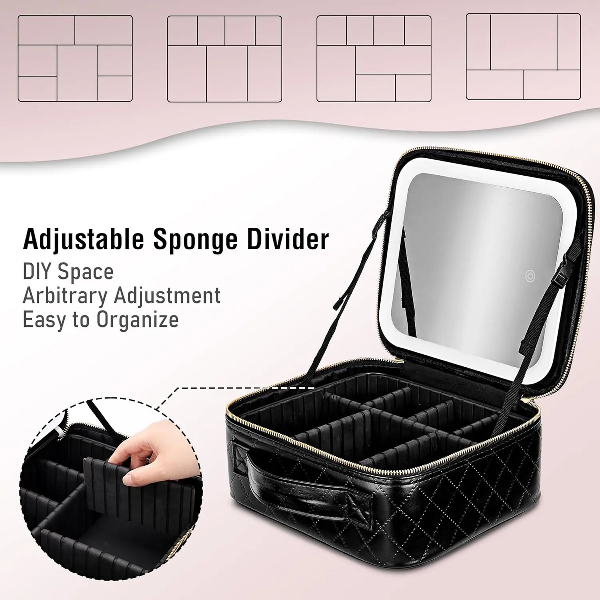 Bolso De Maquillaje Portátil Con Espejo Iluminado, Negro - Image 4