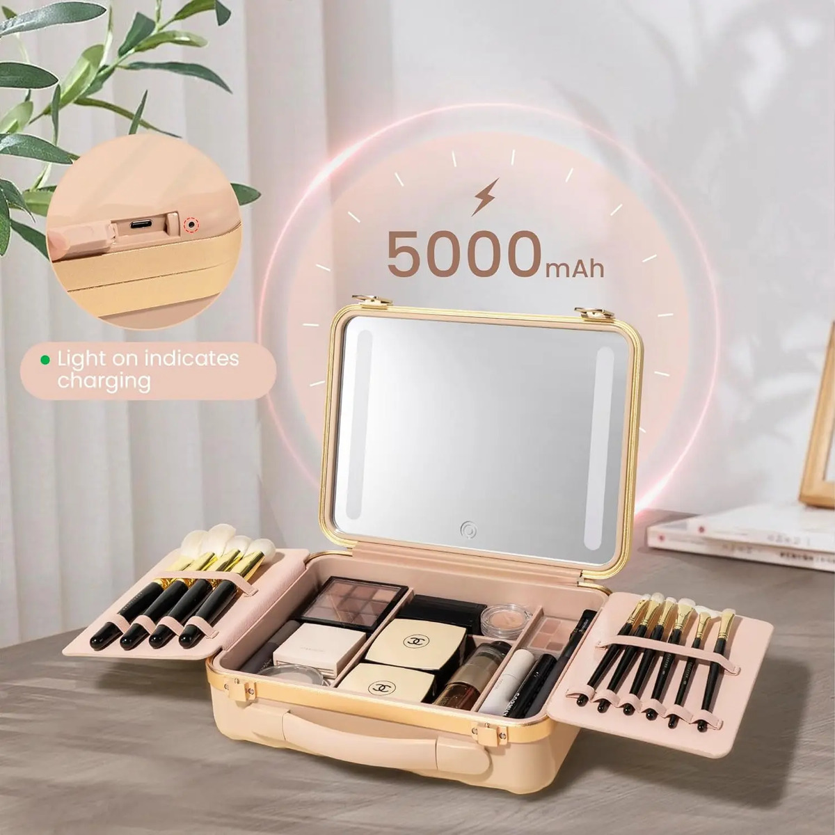 Maleta De Maquillaje Portátil Con Luz Rosa Para Chicas - Image 4