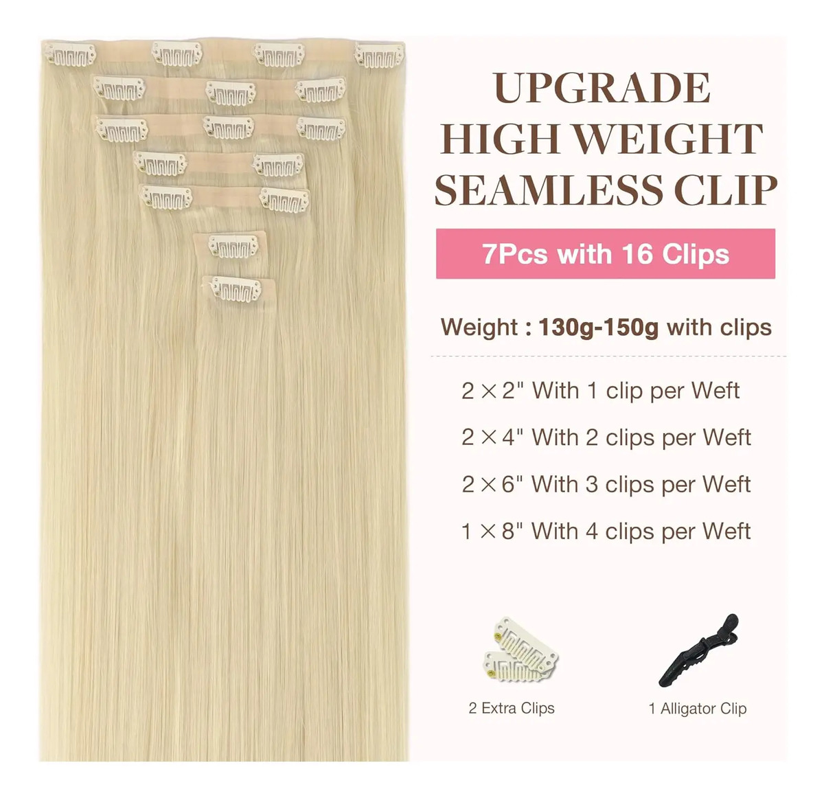 Extensiones Cabello Remy 45cm Rubio Platino - Image 2