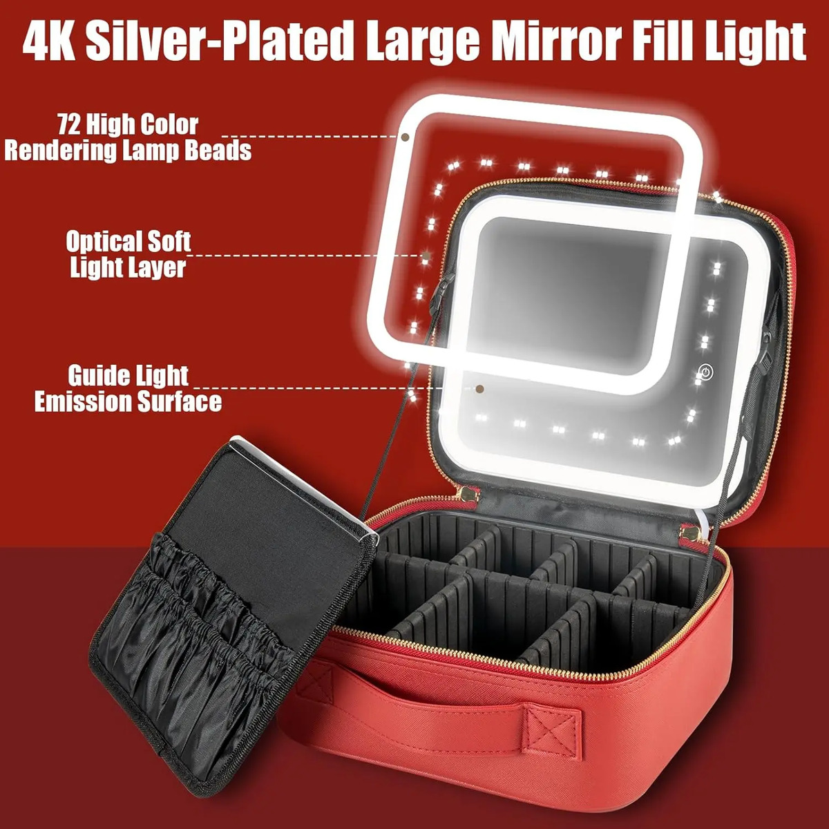 Bolso De Maquillaje Portátil Con Espejo Led En 26x18x10 Cm - Image 2