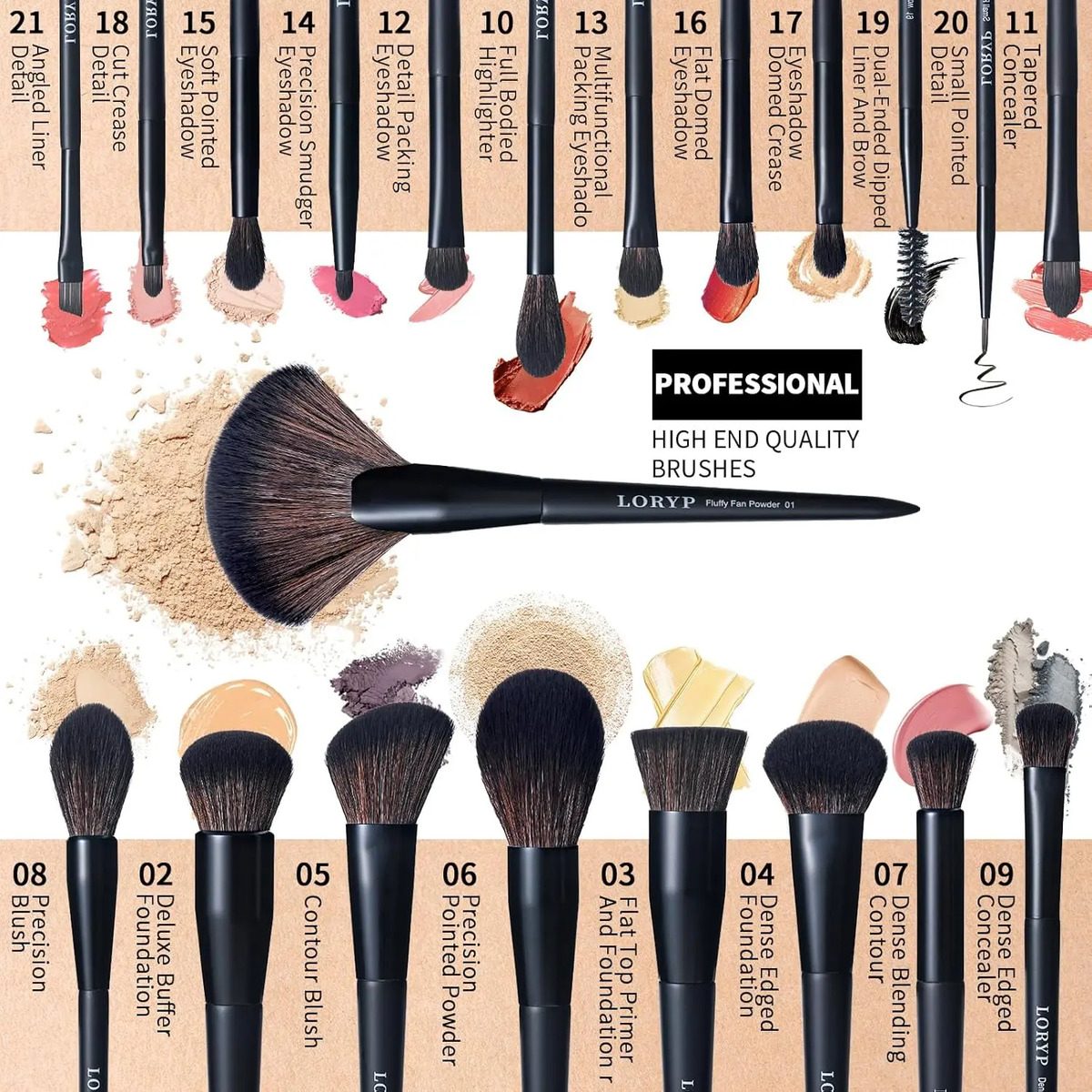 Kit De Brochas De Maquillaje Vegano De 21 Piezas Para Rostro - Image 2