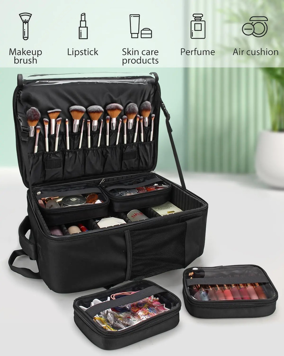 Bolso Maquillaje Extra Grande Profesional 3 Capas Negro - Image 8