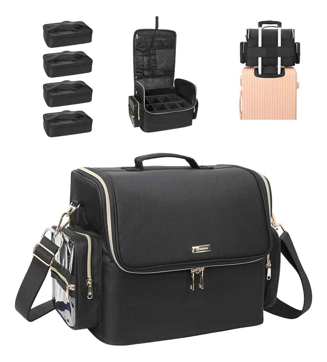 Bolso De Maquillaje Extra Grande Con Divisores Ajustables