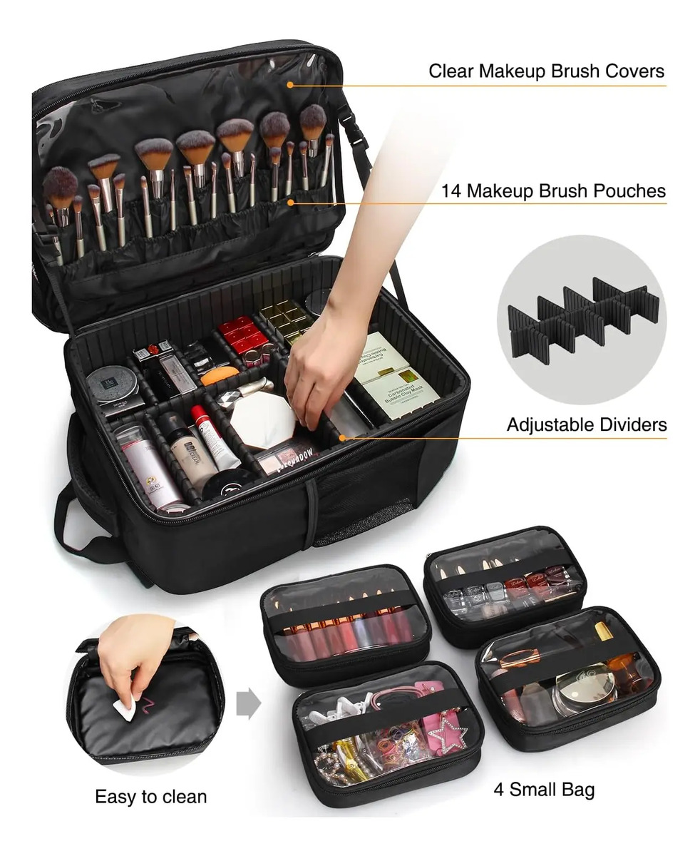 Bolso Maquillaje Extra Grande Profesional 3 Capas Negro - Image 3
